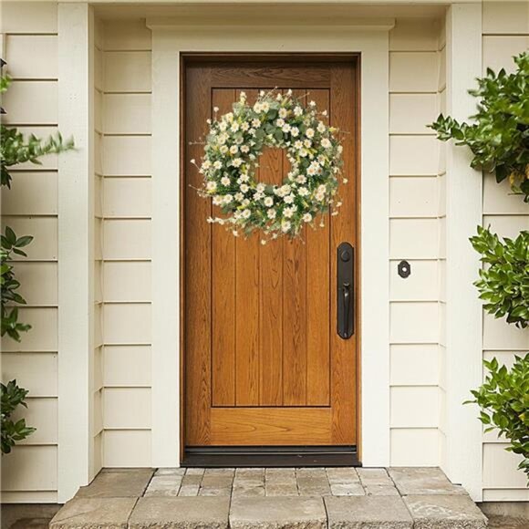 White Daisy Wreath 24 Inch Spring Summer Wreath Fake Silk Floral Wreath - Picture 2 of 8